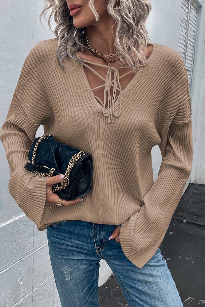Criss Cross Tie V-Neck Knit Sweater – Olive + Hart Boutique