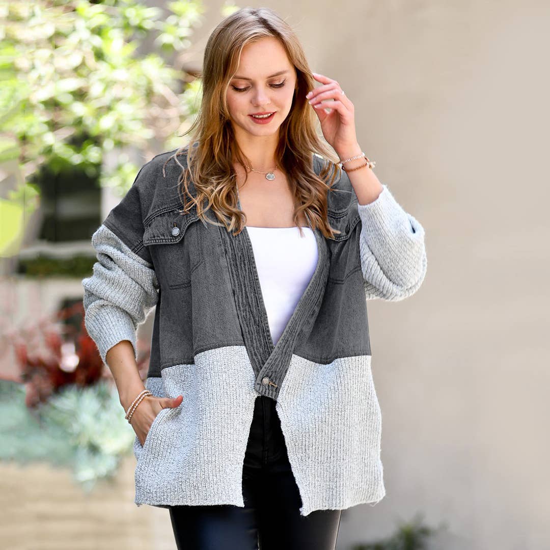 Washed out one button denim contrast jacket