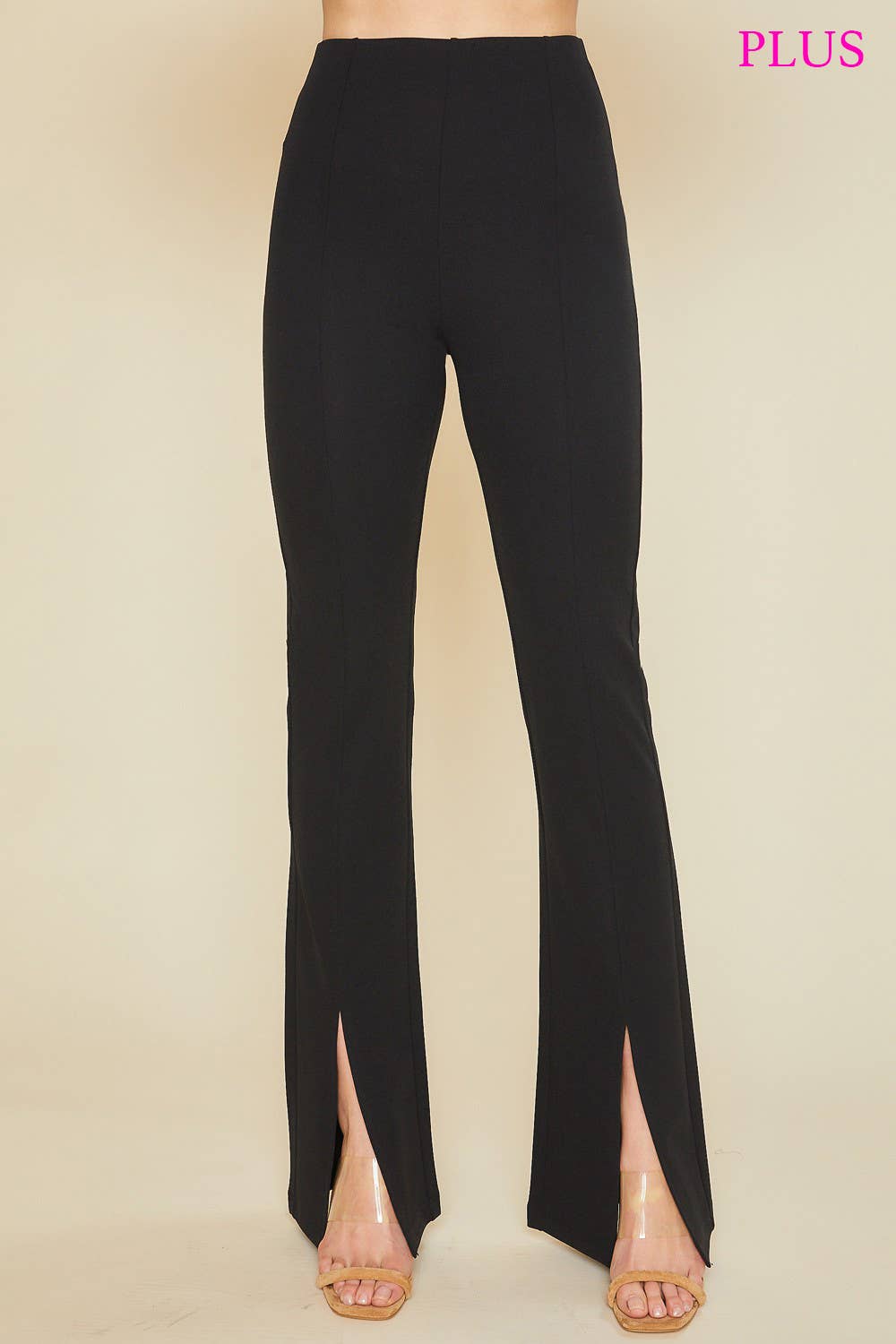 PLUS SLIT HEM AND PINTUCK FRONT FLARE STRETCH PANTS_IP0005PL