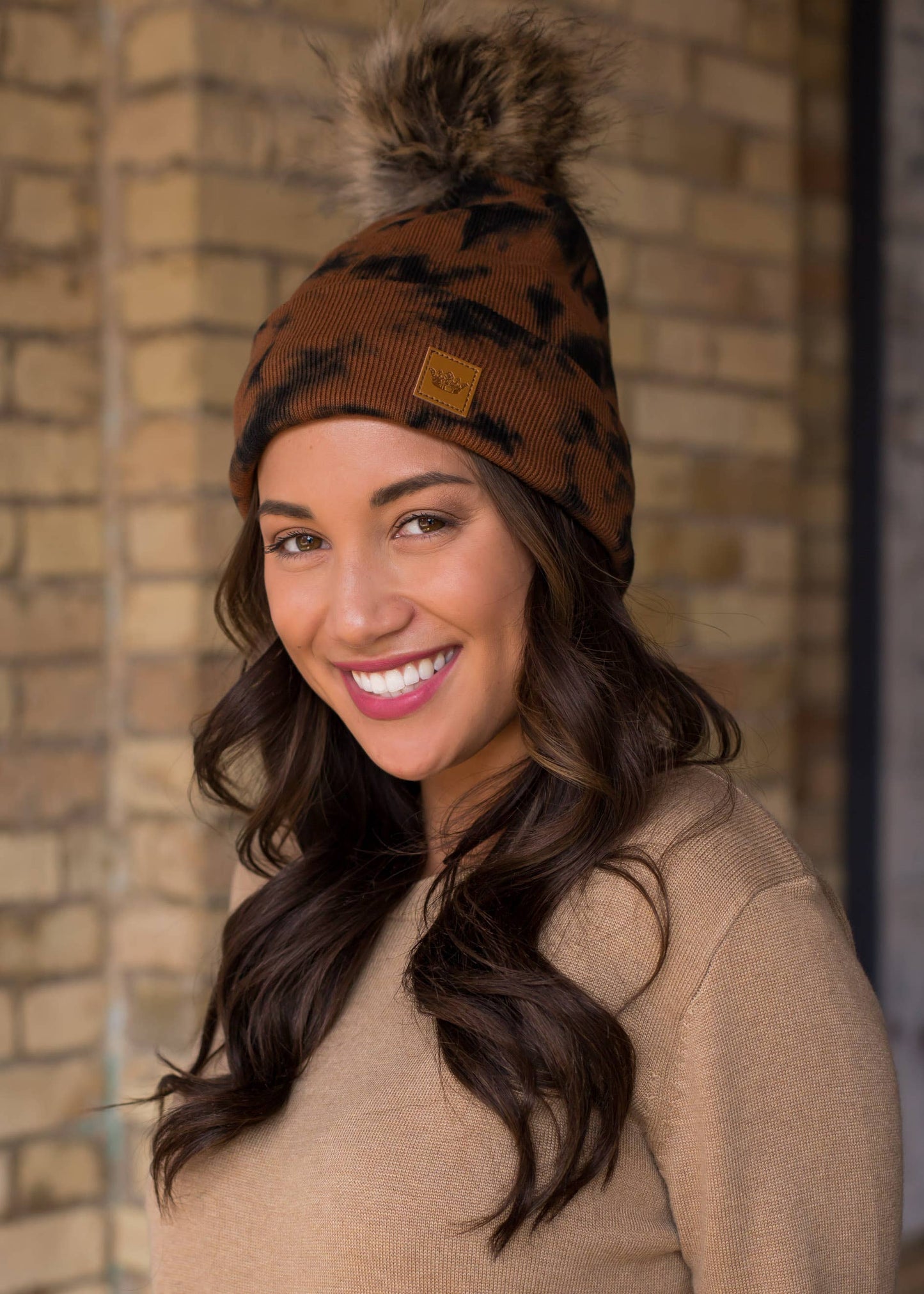 Brown + Black Tie Dye Pom Hat