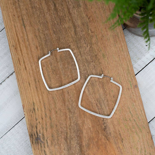 Square Hoops in Silver-Earrings