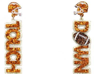 Orange and White Glitter Touchdown 2" Gameday Earring