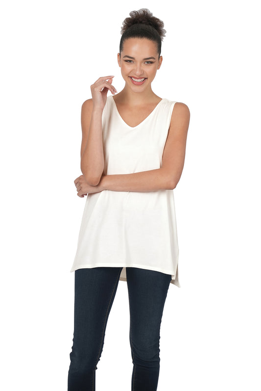 V-Neck Side Slit Sleeveless Top