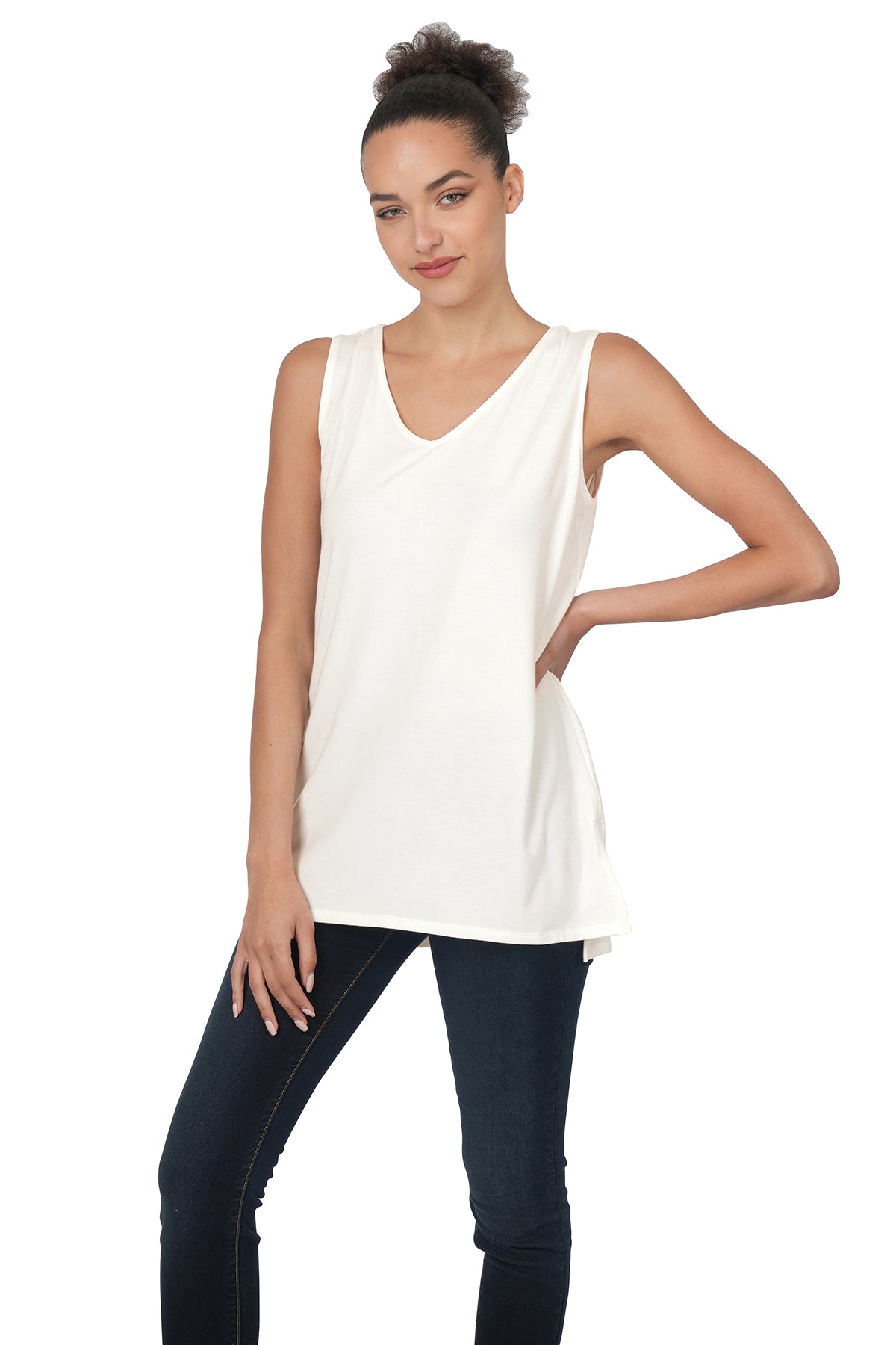 V-Neck Side Slit Sleeveless Top