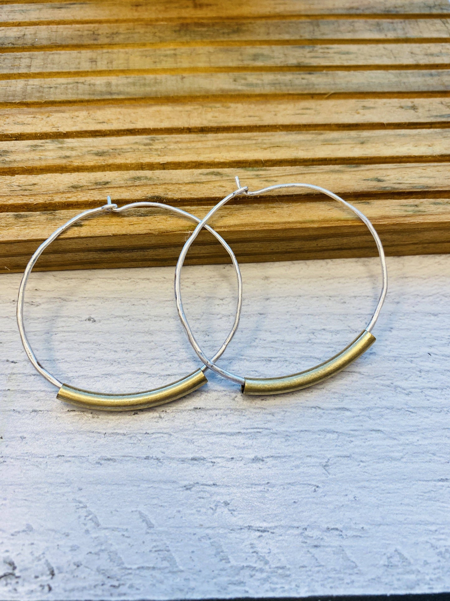 Lindsay Two Tone Wire Hoop Earrings