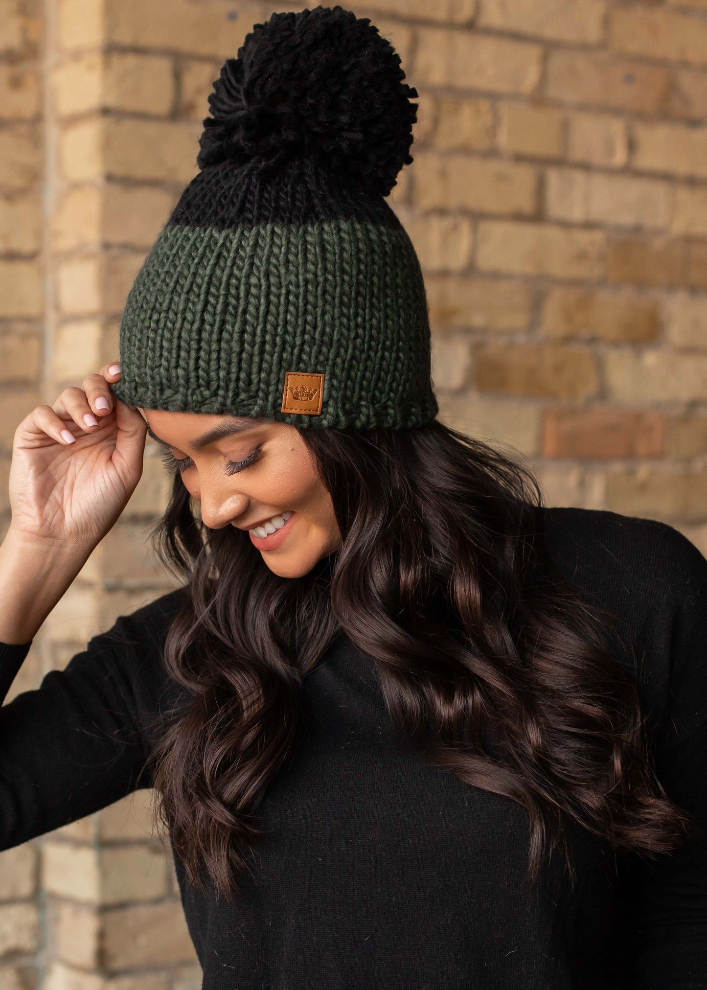 Olive + Black Pom Hat